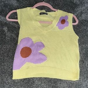 Yellow Sweater With Purple Flower Print